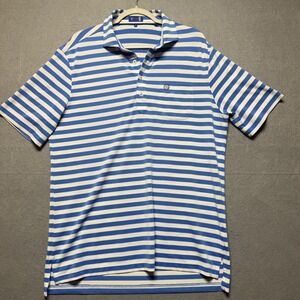 Stitch Golf Mens Blue White Striped Short Sleeve Pocket Polo Shirt Size Medium